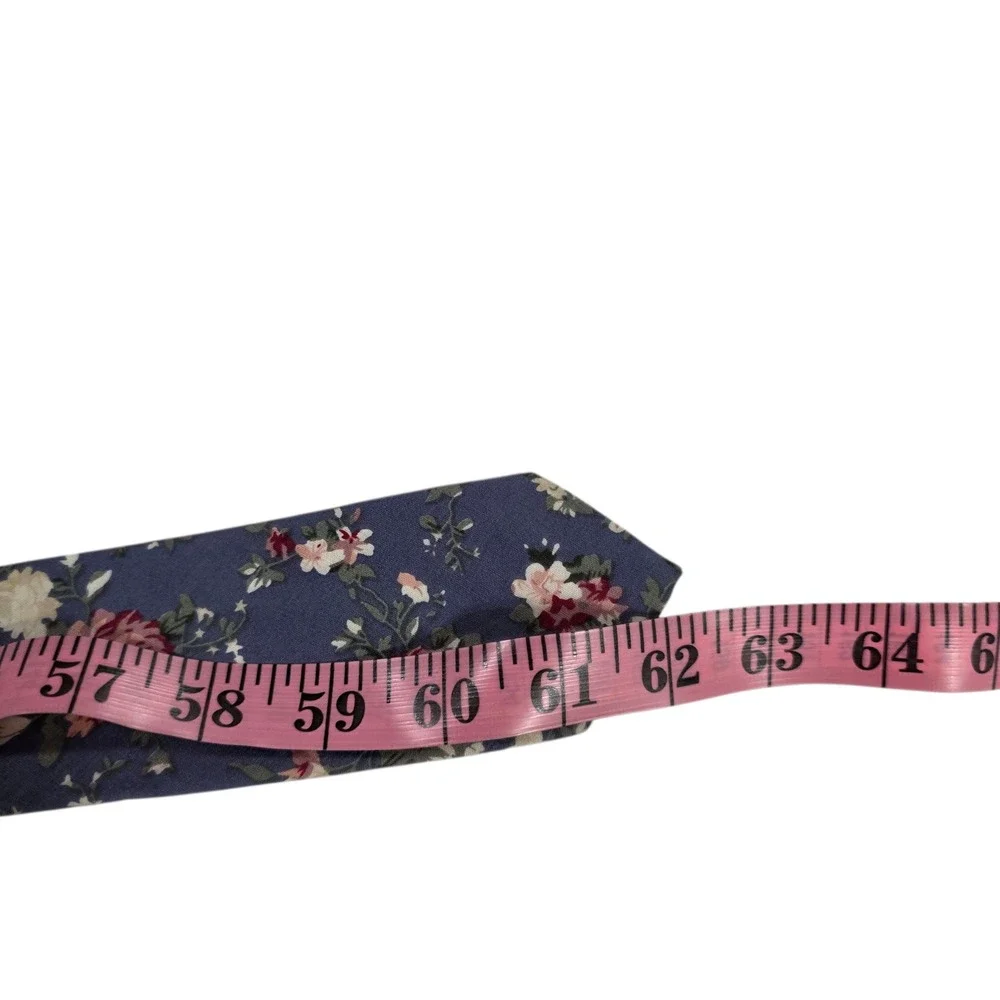 NM Nicks Mens‎ Necktie Blue Cotton Skinny Floral Pattern Handmade Novelty Casual